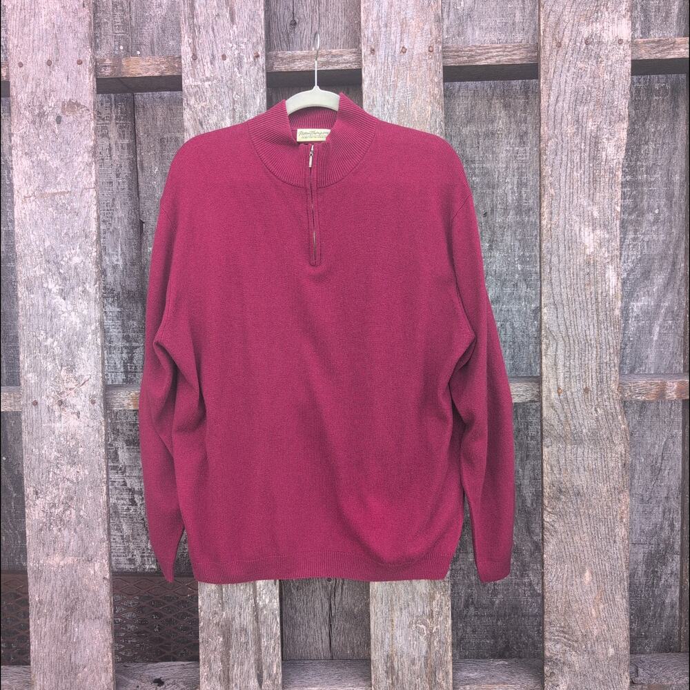 Vintage Norm Thompson Silk Cashmere Quarter Zip Sweater Burgundy Men's Large